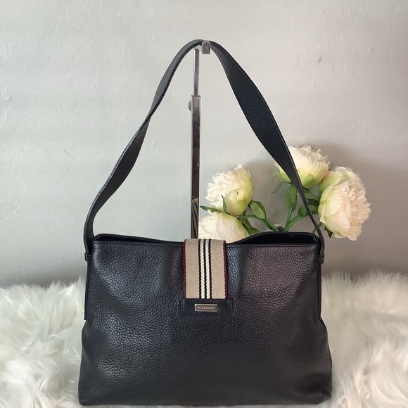 🛍BURBERRY LONDON Black Leather Shoulder Bag🛍 - Picture 2 of 10